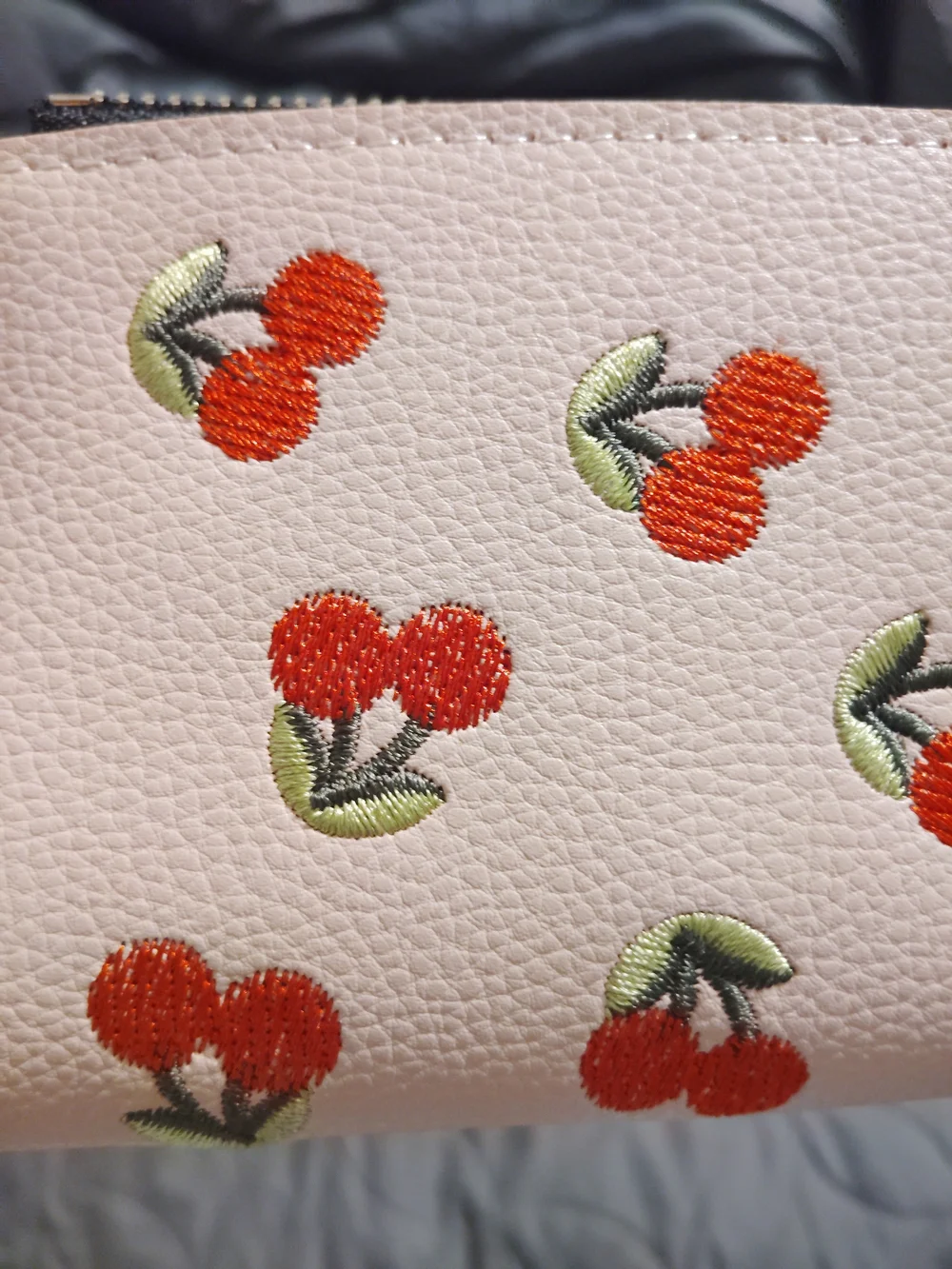 Women’s 🍒 Cherry Embroidered Zip Wallet - Blush Pink!